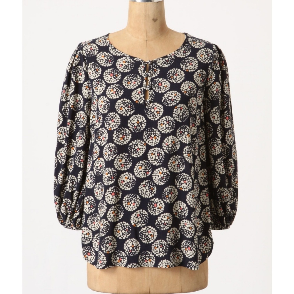 Anthropologie Maeve Confetti Ball Blouse Navy 4